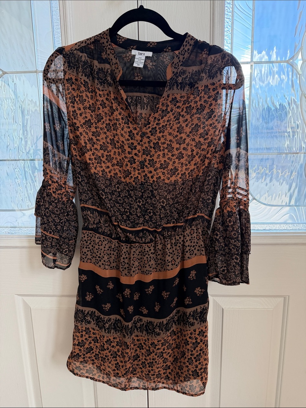 Bar III Black and Brown Floral Midi Dress
